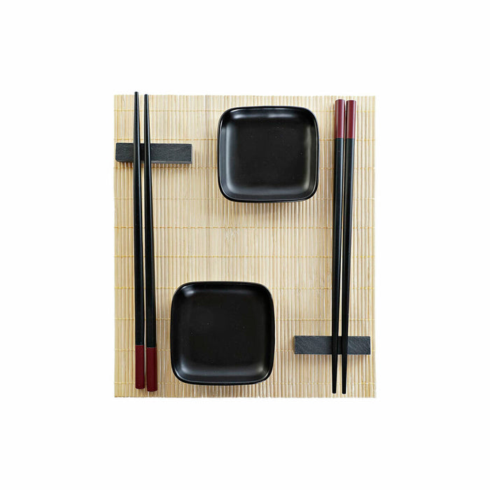 Set de Sushi DKD Home Decor Negru Natural Metal Bambus Gresie Oriental 30 x 40 cm 27,8 x 17,8 x 3 cm (7 Piese) (27,8 x 17,8 x 3
