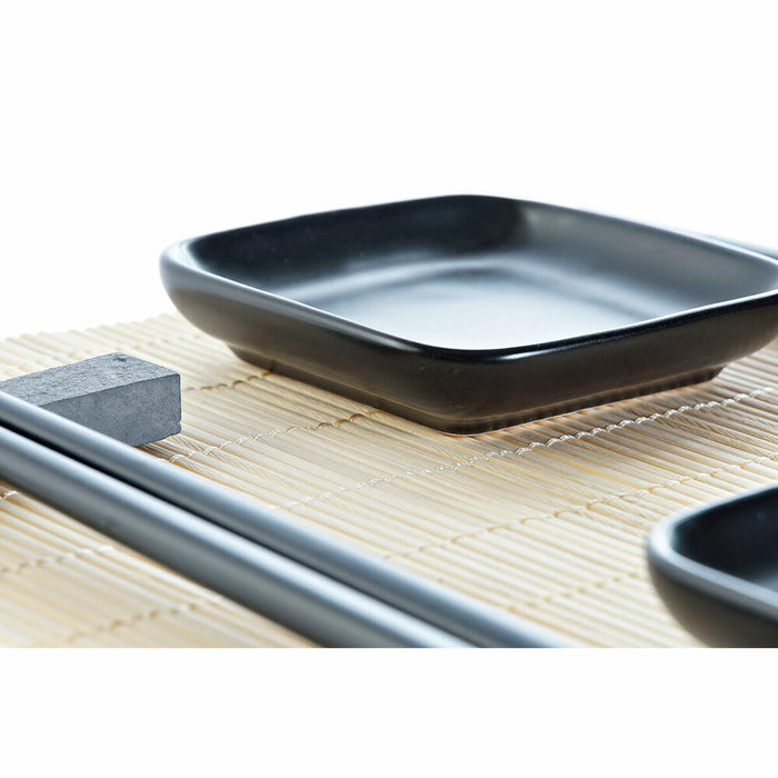 Set de Sushi DKD Home Decor Negru Natural Metal Bambus Gresie Oriental 30 x 40 cm 27,8 x 17,8 x 3 cm (7 Piese) (27,8 x 17,8 x 3