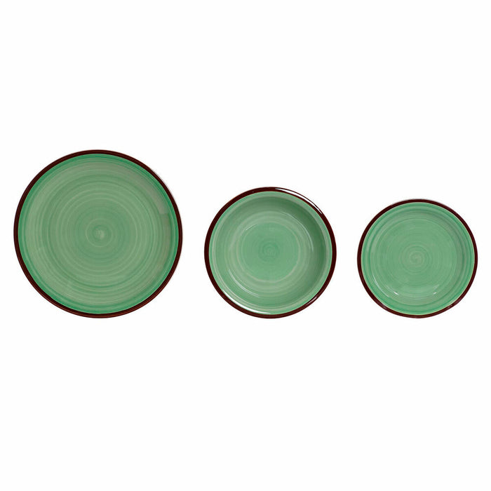 Veselă DKD Home Decor 26,5 x 26,5 x 3 cm Verde Plastic Gresie 18 Piese
