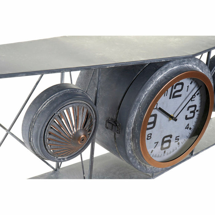 Ceas de Perete DKD Home Decor Geam Fier Avion Lemn MDF Gri închis (120 x 21 x 33.5 cm)
