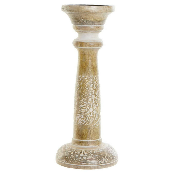 Candelabru DKD Home Decor Alb Maro Metal Plastic Lemn de mango Floral Indian 12,5 x 12,5 x 31 cm