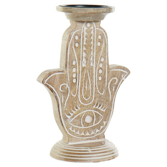 Candelabru DKD Home Decor Alb Maro Metal Plastic Lemn de mango Floral Indian 17 x 12,5 x 26,5 cm