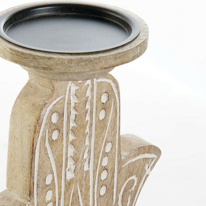 Candelabru DKD Home Decor Alb Maro Metal Plastic Lemn de mango Floral Indian 17 x 12,5 x 26,5 cm