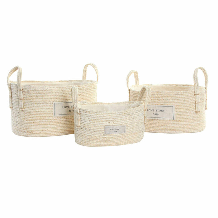 Set de Coșuri DKD Home Decor Bumbac Fibră (34 x 23 x 20 cm)