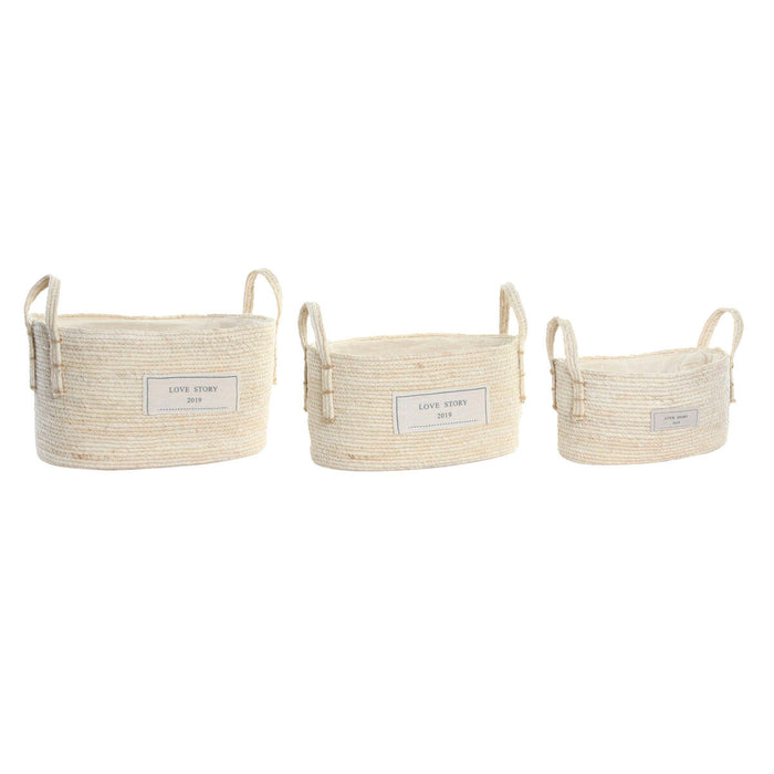Set de Coșuri DKD Home Decor Bumbac Fibră (34 x 23 x 20 cm)