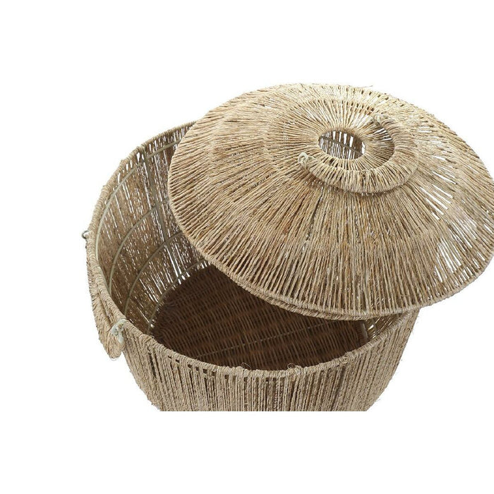 Set de Coșuri DKD Home Decor Maro Multicolor Natural Iută Metal Boho 51 x 51 x 48 cm