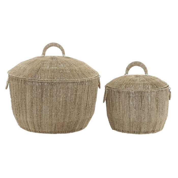 Set de Coșuri DKD Home Decor Maro Multicolor Natural Iută Metal Boho 51 x 51 x 48 cm
