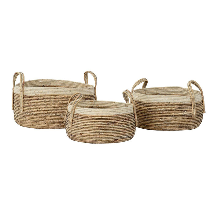 Set de Coșuri DKD Home Decor Tropical Fibră naturală Stuf (45 x 45 x 33 cm) (3 Piese)