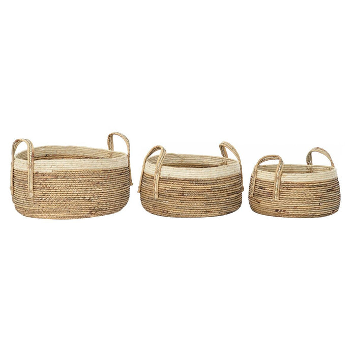 Set de Coșuri DKD Home Decor Tropical Fibră naturală Stuf (45 x 45 x 33 cm) (3 Piese)