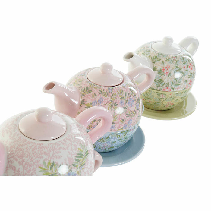 Ceainic DKD Home Decor Albastru Verde Roz Metal Dolomite 750 ml (3 Unități)
