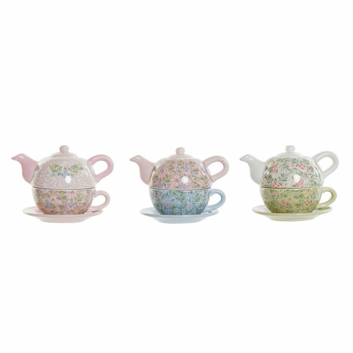 Ceainic DKD Home Decor Albastru Verde Roz Metal Dolomite 750 ml (3 Unități)