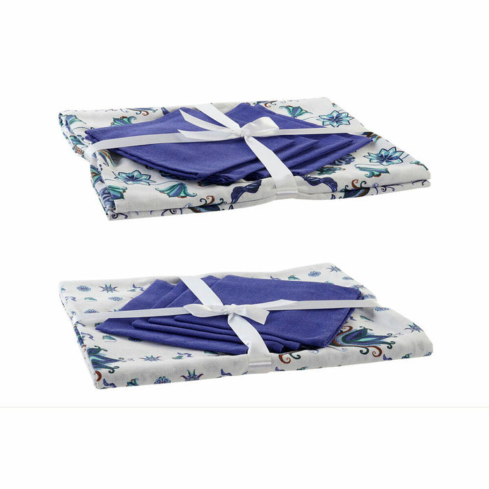 Față de masă și șervete DKD Home Decor Albastru Alb 150 x 150 x 0,5 cm (2 Unități)