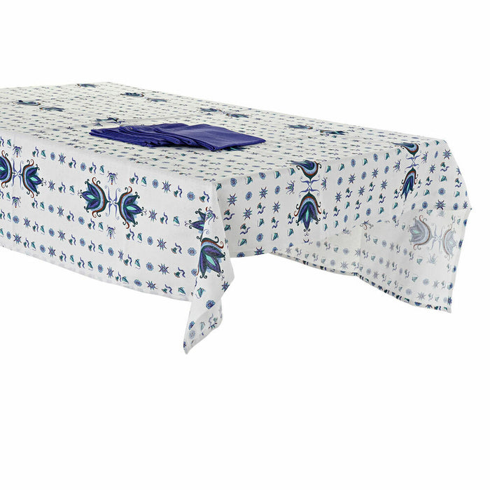 Față de masă și șervete DKD Home Decor Albastru Alb 150 x 150 x 0,5 cm (2 Unități)