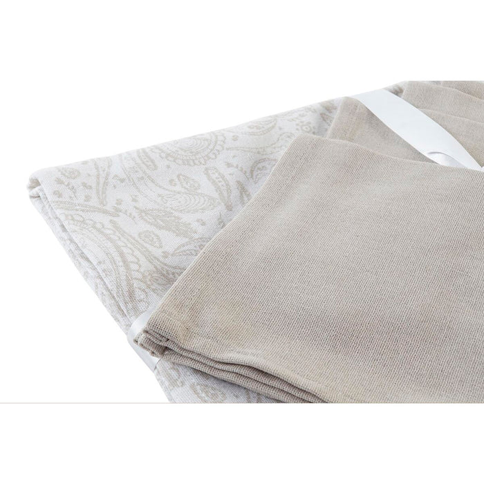 Față de masă și șervete DKD Home Decor Alb Bej 150 x 150 x 0,5 cm (2 Unități)