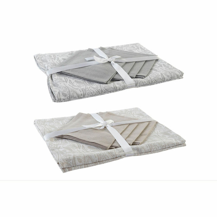 Față de masă și șervete DKD Home Decor Alb Bej 150 x 150 x 0,5 cm (2 Unități)