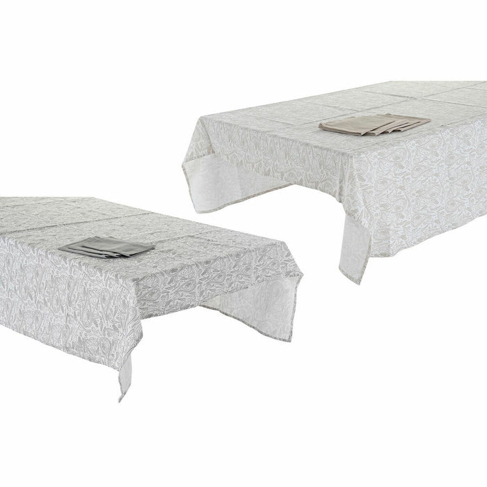 Față de masă și șervete DKD Home Decor Alb Bej 150 x 150 x 0,5 cm (2 Unități)