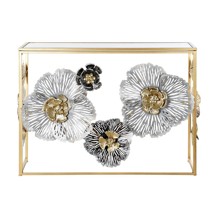 Consolă DKD Home Decor Oglindă Gri Auriu* Metal Květiny (15.6 x 46.4 x 80 cm)