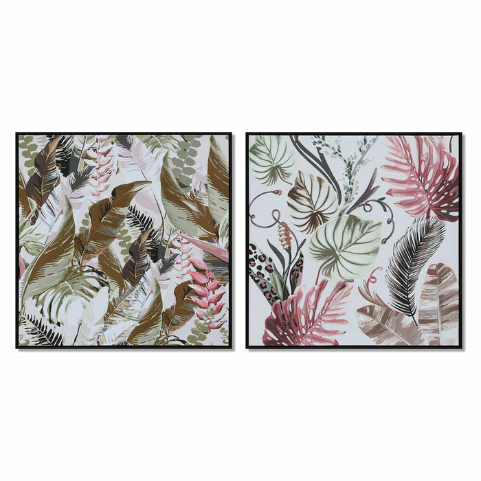 Tablou DKD Home Decor 82,5 x 4,5 x 82,5 cm Tropical Frunza a unei plante (2 Unități)