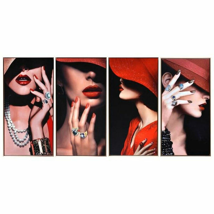 Tablou DKD Home Decor 53 x 3,5 x 103 cm Femeie Modern (4 Piese)