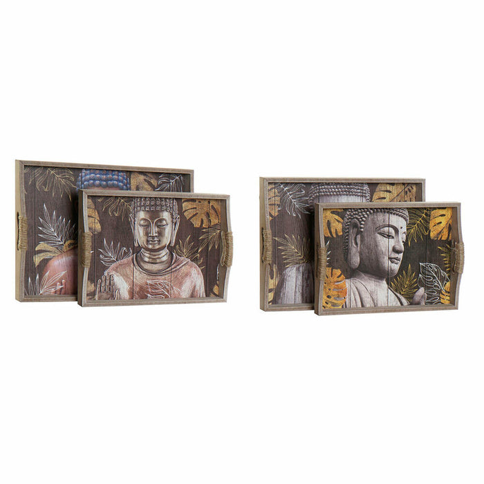 Tavă DKD Home Decor 40,5 x 30 x 6 cm Negru Auriu* Lemn MDF (2 Unități)