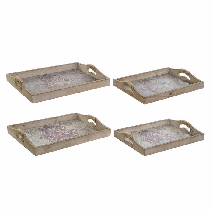 Tavă DKD Home Decor 40,6 x 30 x 6 cm Gri Bej Lemn MDF (2 Unități)