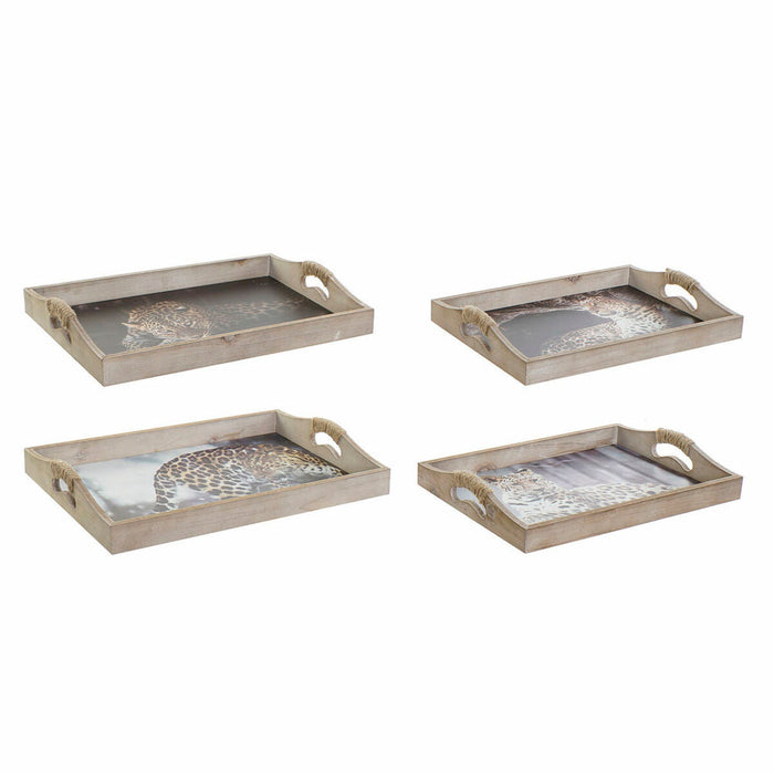 Tavă DKD Home Decor 40,5 x 30 x 6,5 cm Multicolor Lemn MDF (2 Unități)