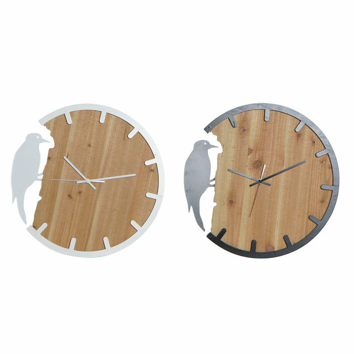 Ceas de Perete DKD Home Decor Alb Maro Negru Alb/Negru Fier Plastic Lemn MDF Pasăre 50 x 4 x 50 cm (2 Unități)