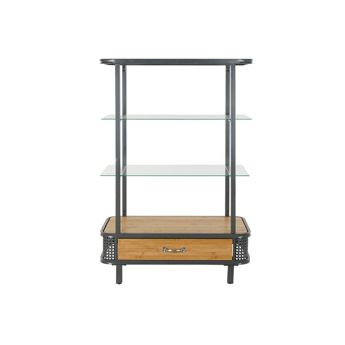 Raft DKD Home Decor Geam Metal Lemn Maro Gri închis 2 Rafturi (80 x 40 x 121 cm)