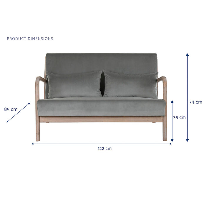 Canapea cu 2 Locuri DKD Home Decor Gri Lemn de cauciuc Кадифе 122 x 85 x 74 cm