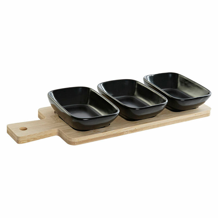 Set de Aperitiv DKD Home Decor Negru Natural Bambus Plastic Gresie Cottage 4 Piese 28 x 10 x 1 cm (4 pcs)