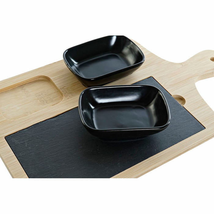 Set de Aperitiv DKD Home Decor Negru Natural Bambus Plastic Gresie Slate Cottage 33 x 19,7 x 3,5 cm (4 pcs)