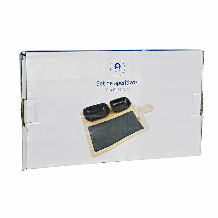 Set de Aperitiv DKD Home Decor Negru Natural Bambus Plastic Gresie Slate Cottage 33 x 19,7 x 3,5 cm (4 pcs)