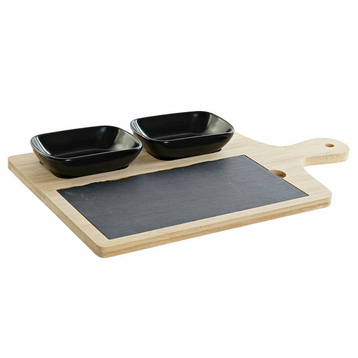 Set de Aperitiv DKD Home Decor Negru Natural Bambus Plastic Gresie Slate Cottage 33 x 19,7 x 3,5 cm (4 pcs)