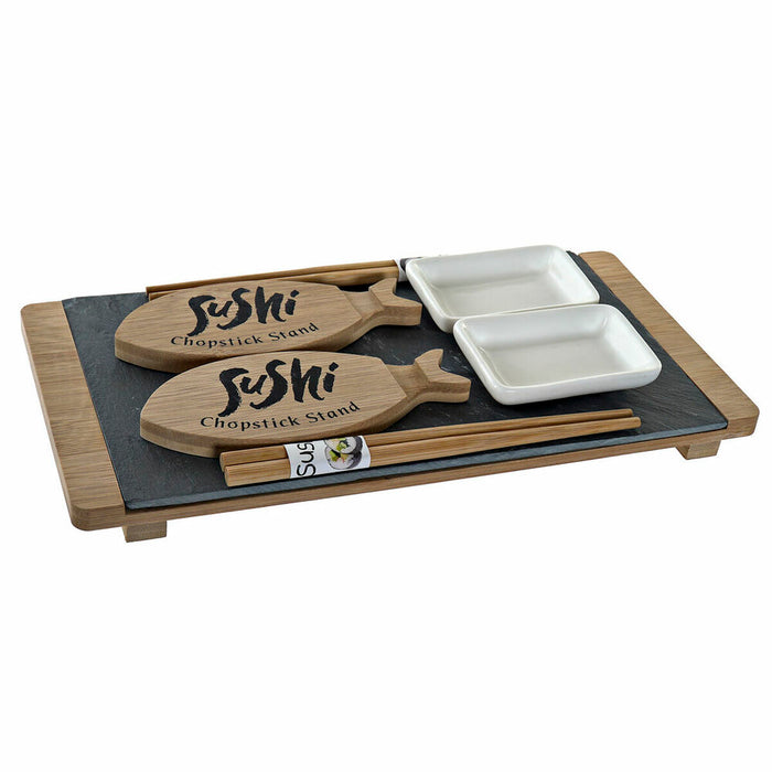 Set de Sushi DKD Home Decor Negru Natural Ceramică Bambus Plastic Slate Oriental 30 x 15 x 4 cm (9 Piese)