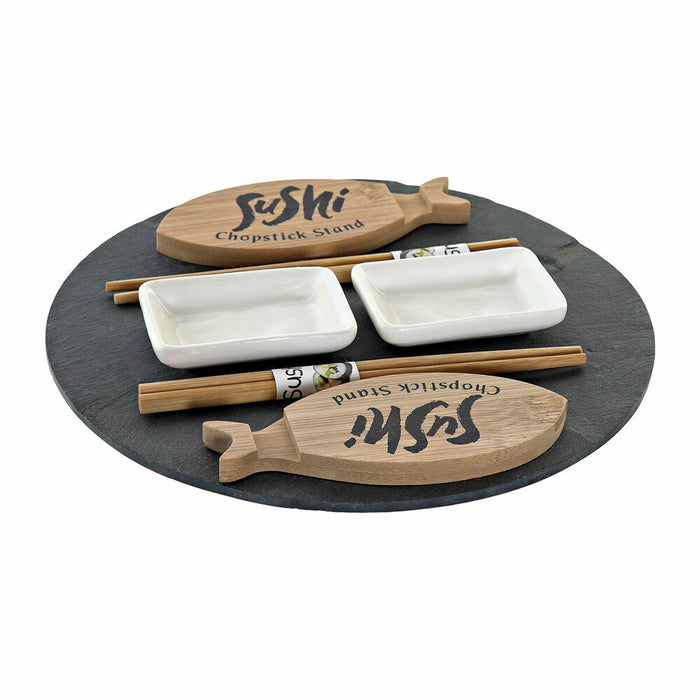 Set de Sushi DKD Home Decor Negru Natural Ceramică Bambus Plastic Slate Oriental 33 x 33 x 5 cm (9 Piese)
