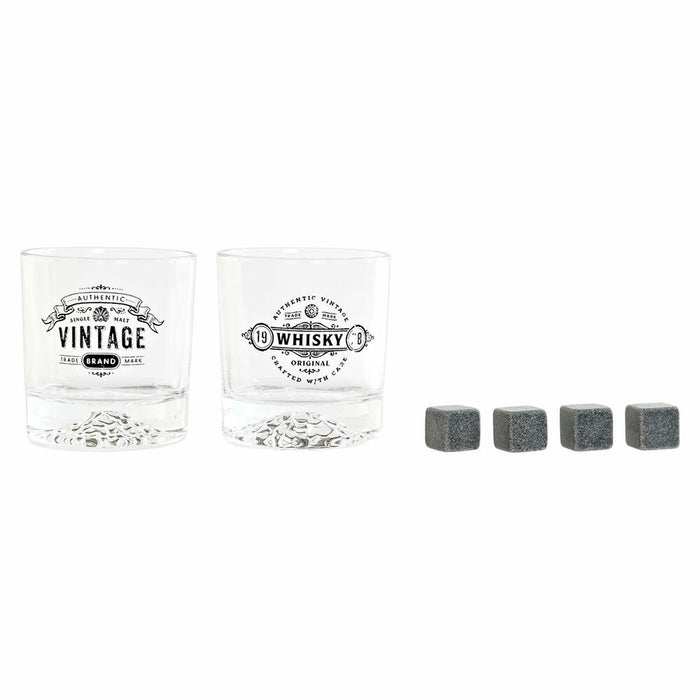 Set de pahare DKD Home Decor Transparent Gri închis Geam Piatră Plastic 6 Piese 320 ml