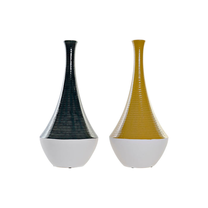 Vază DKD Home Decor Albastru Ocru Bicolor Gresie 23 x 23 x 51 cm (2 Unități)