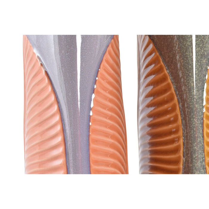 Vază DKD Home Decor Maro Portocaliu Gresie Frunza a unei plante 18 x 18 x 39 cm (2 Unități)