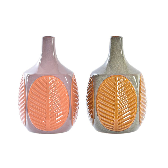 Vază DKD Home Decor Maro Roz Gresie Frunza a unei plante 17 x 17 x 26 cm (2 Unități)