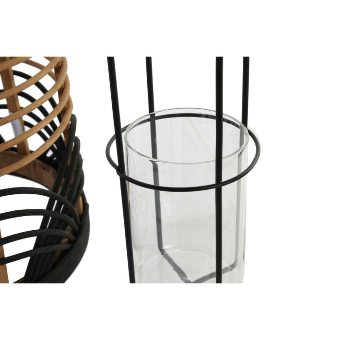 Suport de Lumânări DKD Home Decor 31 x 31 x 53 cm Geam Metal Bicolor Bambus