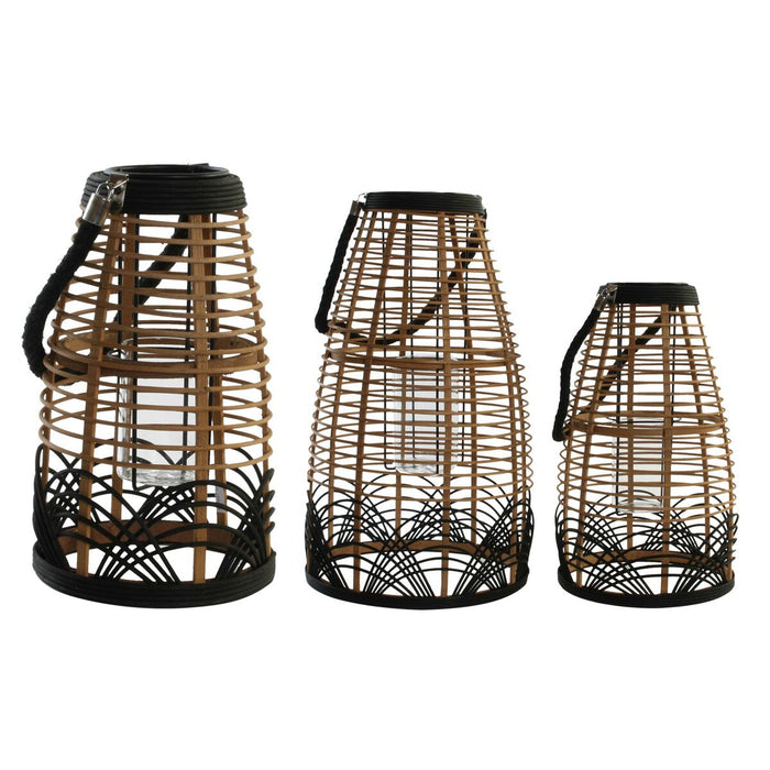 Suport de Lumânări DKD Home Decor 31 x 31 x 53 cm Geam Metal Bicolor Bambus
