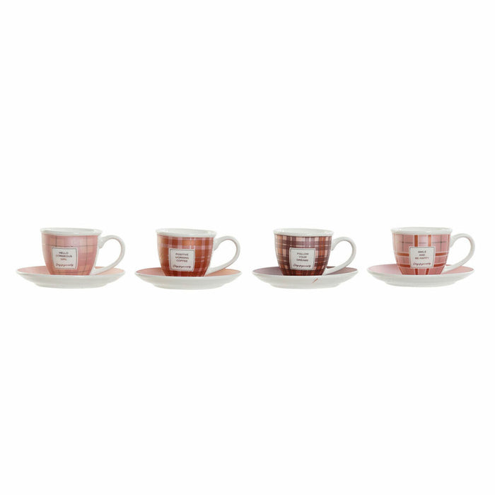 Set de Căni de Cafea DKD Home Decor Alb Maro Roz 4 Piese 90 ml