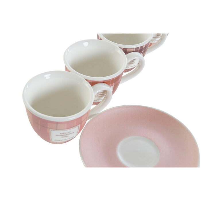 Set de Căni de Cafea DKD Home Decor Alb Maro Roz 4 Piese 90 ml