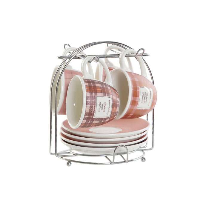 Set de Căni de Cafea DKD Home Decor Alb Maro Roz 4 Piese 90 ml