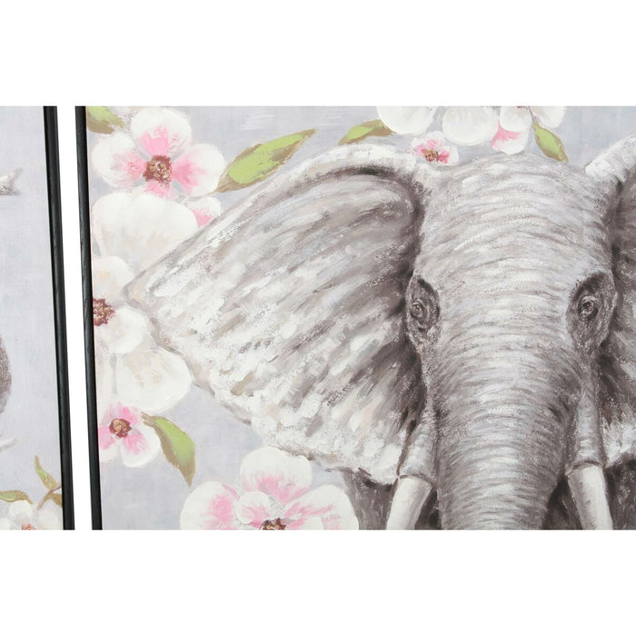 Tablou DKD Home Decor Elefant 100 x 3,5 x 100 cm Colonial Květiny (2 Unități)