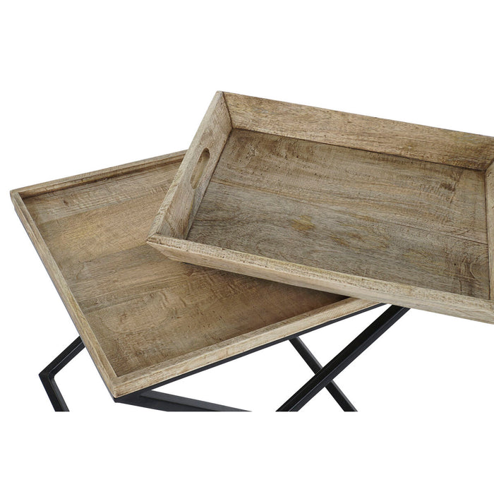 Masa laterală DKD Home Decor Negru Natural Metal Lemn de mango 55 x 45 x 53 cm