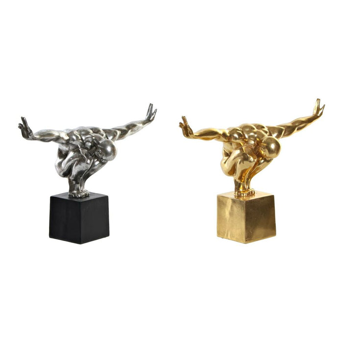 Figură Decorativă DKD Home Decor 38 x 15 x 26 cm Argintiu Auriu* Bărbați (2 Unități)