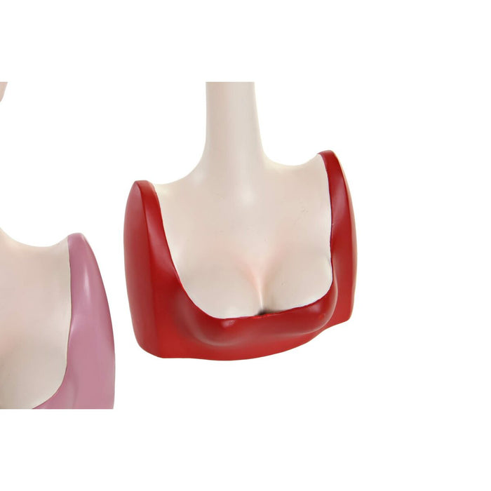 Figură Decorativă DKD Home Decor 14 x 12 x 30,5 cm Scandi Femeie Roșu Roz Maro Albastru celest (4 Unități)