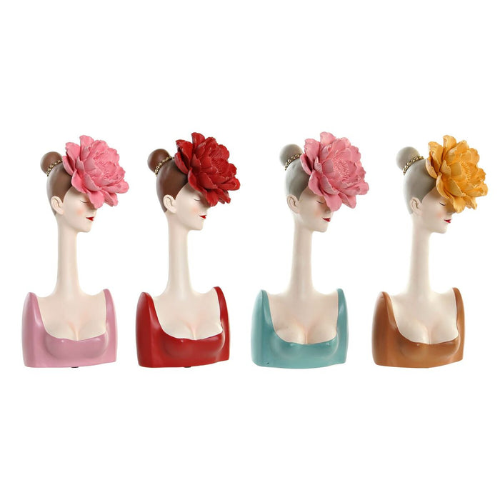 Figură Decorativă DKD Home Decor 14 x 12 x 30,5 cm Scandi Femeie Roșu Roz Maro Albastru celest (4 Unități)