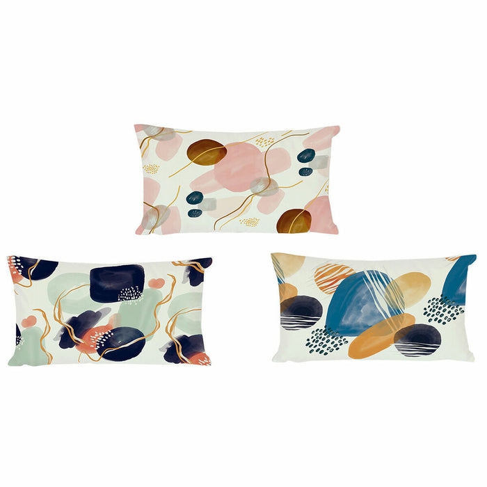 Pernă DKD Home Decor Plastic Albastru Alb Multicolor Roz Dreptunghiular Abstract 50 x 30 x 12 cm (3 Piese)